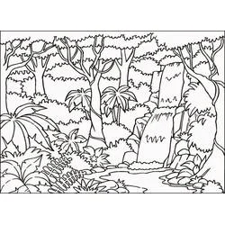 Jungle landscape with waterfall and trees coloring page