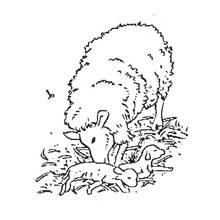 Lamb grazing with her two lambs coloring page
