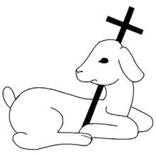Lamb lying with a cross coloring page