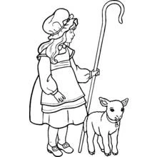 Lamb standing beside a little shepherdess coloring page