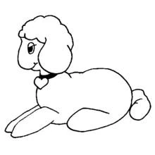 Lamb lying down with a heart collar coloring page