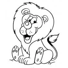 Lion sitting with a big smile coloring page