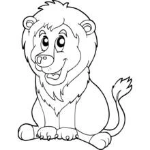 Lion sitting with a big smile coloring page