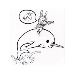 Narwhal carrying a rabbit sailor coloring page