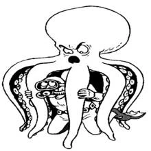 Octopus grabbing a scuba diver coloring page
