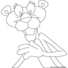 Pink Panther leaning forward with a big smile coloring page