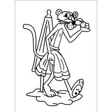 Pink Panther walking in bathrobe with umbrella coloring page