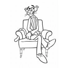 Pink Panther sitting elegantly in an armchair coloring page