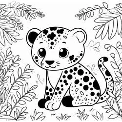 Panther cub sitting among leaves coloring page