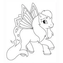 Pony with butterfly wings walking coloring page
