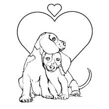 Puppy pair sitting under a heart coloring page