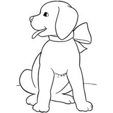Puppy sitting with a bow around its neck coloring page