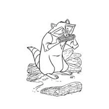Raccoon eating corn on the cob by the rocks coloring page