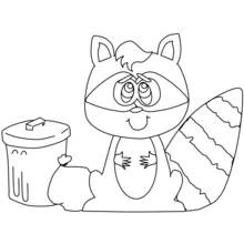 Raccoon sitting next to a trash can coloring page