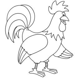 Rooster standing proudly with tail feathers spread coloring page