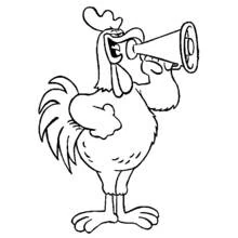 Rooster shouting through a megaphone coloring page
