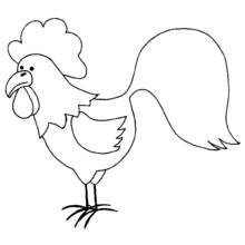Rooster standing with tail feathers raised coloring page
