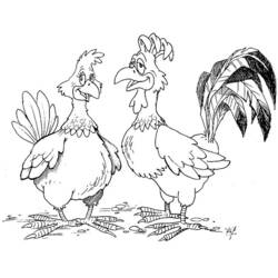 Rooster and hen chatting together coloring page