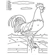 Rooster color by number on a fence post coloring page