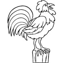 Rooster crowing on a wooden post coloring page