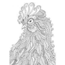 Rooster head with zentangle patterns coloring page