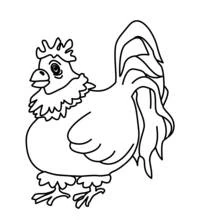 Rooster standing with tail feathers raised coloring page