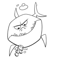 Shark with sharp teeth and small fish coloring page