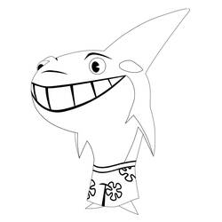 Shark wearing flowered swim trunks coloring page