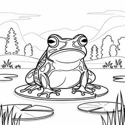 Toad in a pond landscape coloring page