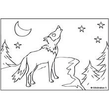 Wolf howling at the moon coloring page