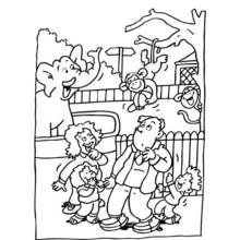 Family visiting the zoo elephant and monkeys coloring page