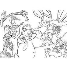 Madagascar characters celebrating together coloring page