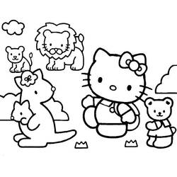 Hello Kitty visiting the zoo animals coloring page