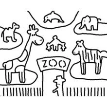 Zoo animals gathered around the entrance sign coloring page