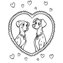 Dalmatians facing each other inside a heart coloring page