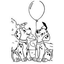 101 Dalmatians puppies with a balloon coloring page