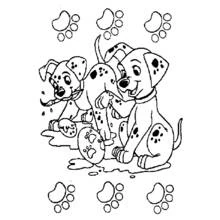 101 Dalmatians puppies playing with paint coloring page