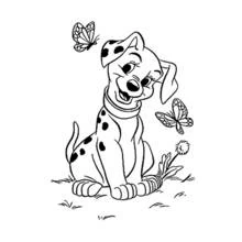 Dalmatian puppy watching butterflies coloring page