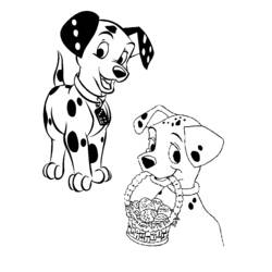 101 Dalmatians puppies with an egg basket coloring page