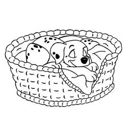 Little Dalmatian curled up on a woven blanket coloring page
