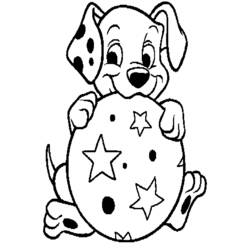 Dalmatian puppy holding a star-covered egg coloring page