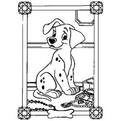 101 Dalmatians puppy sitting near a treasure chest coloring page