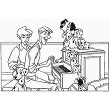 101 Dalmatians family playing piano coloring page