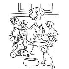 Perdita surrounded by her Dalmatian puppies coloring page