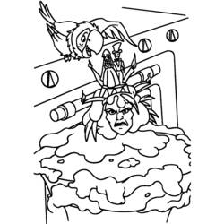 Strange sea creature with parrot and tiny figures coloring page
