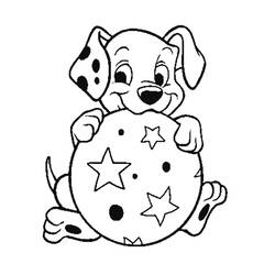 Dalmatian puppy hugging a big star ball coloring page