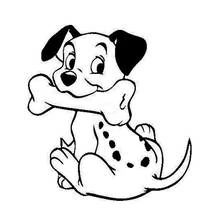 101 Dalmatians puppy holding a bone coloring page