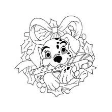 Dalmatian puppy in a Christmas wreath coloring page