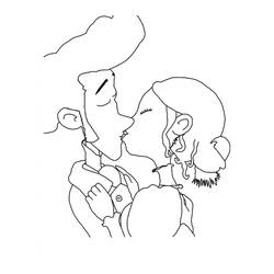 Man and woman about to kiss coloring page