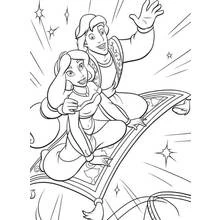 Aladdin and Jasmine on the magic carpet coloring page